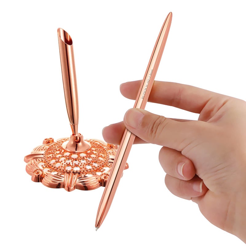 RUTICH Hollow Round Pen Holder Signing Pen Set for Wedding Bridal Engagement Valentine's Day Favors,Rose Gold 2 Pcsâ€¦ - Image 3
